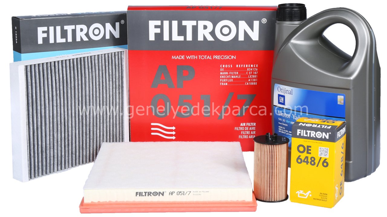 Opel Astra J Filtron 1.4 Turbo Benzinli Motor Bakım Seti GM 5W30 Dexos1 GEN2 4 LT Yağlı